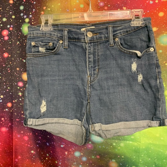 🤑Blue Jean Shorts with Distressed Rolled Hem - Picture 1 of 7